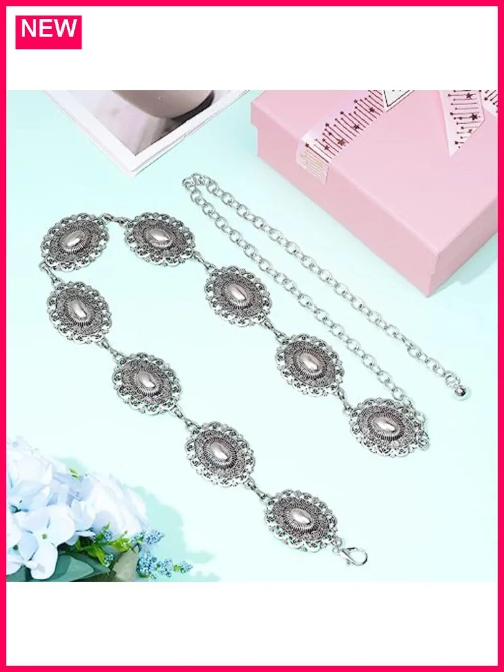 Western Oval Concho Chain Belt for Women Metal Waist Chain Belt Dresses Jeans
